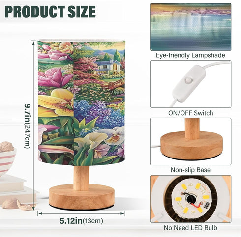 ALAZA Bedside Table Lamp for Bedroom Garden Colorful Floral Nightstand LED Light Lamps with USB Port Linen Fabric Shade