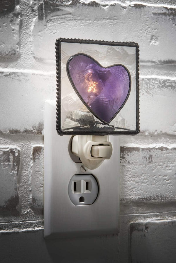 J Devlin Glass Art Vintage Heart Purple Stained Glass Night Light, Plug