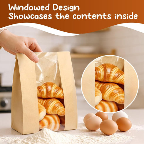 Rysnirs 100 14x8.3x3.5 Inches 100 PCS Large Paper Bread Bags with Tin Tie Tab Lock Homemade Bread Sourdough Bags
