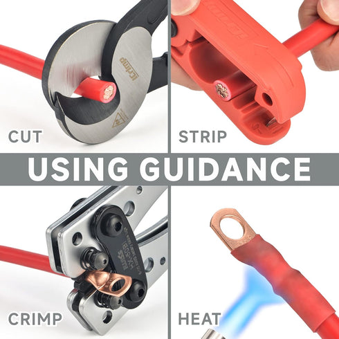 IWISS Copper Battery Lugs Assortment, 90PCS Cable Lugs for AWG 8, 6, 4, 2, 1/0 with Heat Shrink Tubes