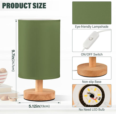 YEGAME Olive Green Solid Color Bedside Table Lamp for Bedroom Nightstand, Small Eye Care LED Desk Reading Lamp USB Port