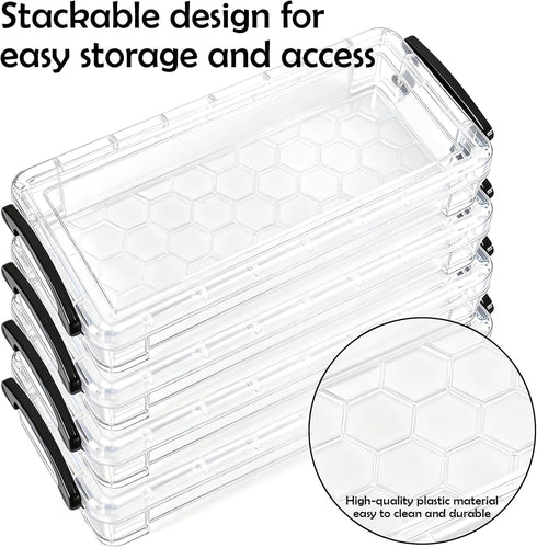 Odowalker 8 8.5 4 1.6 Inch Pcs Extra Large Pencil Box, x x Plastic Clear Crayon Box with Snap Lid, Stackable Drawing
