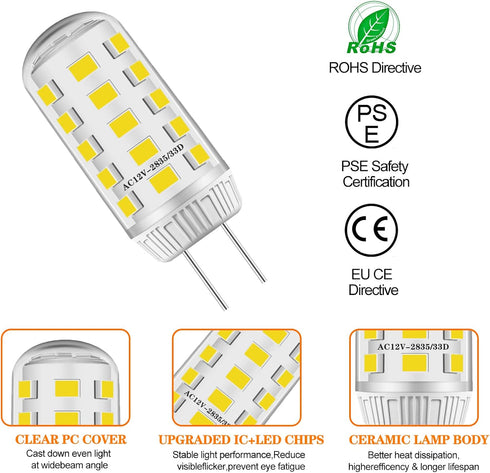G4 3W 30W Bulb 12V T3 300LM Non-dimmable 3000K 2pcs) Base for Under Cabinet Puck Light Pendant Track Lighting