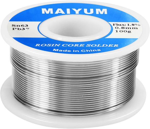 63-37 Tin Lead Rosin Core Solder Wire for Electrical Soldering, 0.8mm, 100g