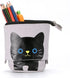 Telescopic Pencil Pouch, Cute Standing Pen Holder, Canvas+PU Storage Box with Zipper Closure (Gray)