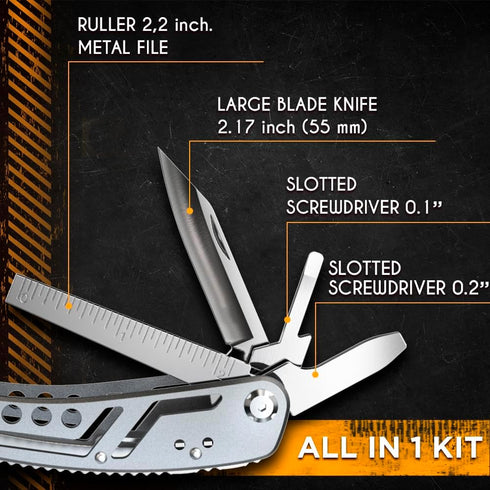 24-in-1 Multitool with Mini Tools, Knife, Pliers, and 11 Bits - All in One Multi Function Gear for Men, Best Multi-tool