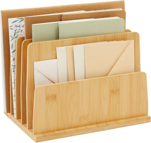 Paper Junkie Bamboo Wooden Mail Holder, 5 Slots File Sorter for Letter and Folder Document Storage, Home Organization