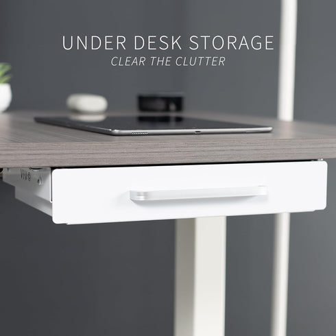 VIVO 13 Inch Under Desk Mounted Sliding Pull-out Drawer, Storage Organizer for Office Desk, Sit Stand Workstation, White
