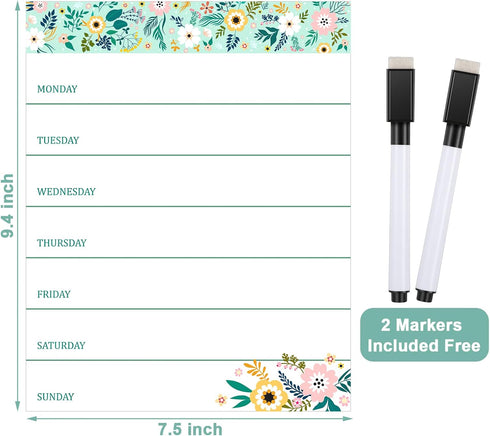 Outus 2 Pieces Magnetic Weekly Dry Erase Boards, Erasable Calendars with 2 Markers for Office, Home, School Supplies