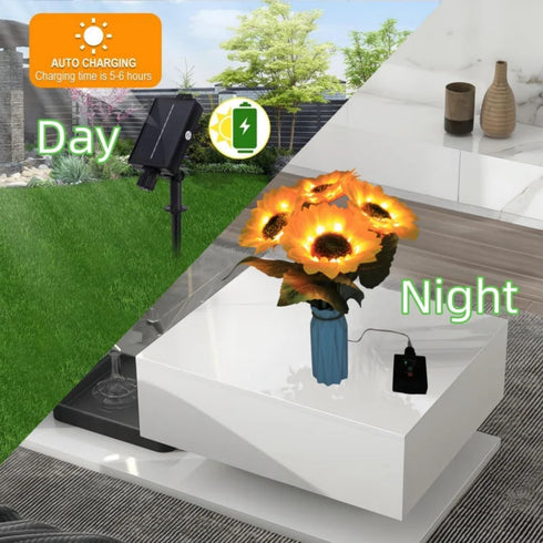 Indoor-4 Pack 8 Solar Sunfower Lights Outdoor& Sunflower Lights with Remote, Modes Home Garden Decor,Sunflowers Gifts