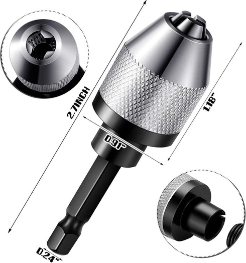 Keyless Drill Chuck Bit 1/4 Inch Hex Shank, Fast Change Converter Extension Screwdriver Drill Adapter
