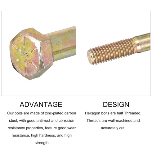 Hex Bolts (3/4-10x1-1/2") 10Pcs - Carbon Steel Zinc Plated Fully Threaded Hex Head Screw Bolt for Repair