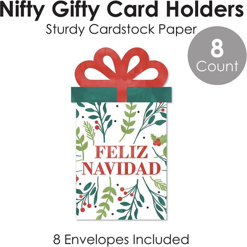 Set 8 Big Dot of Happiness Feliz Navidad - Holiday and Spanish Christmas Party Money and Gift Card Sleeves - Nifty