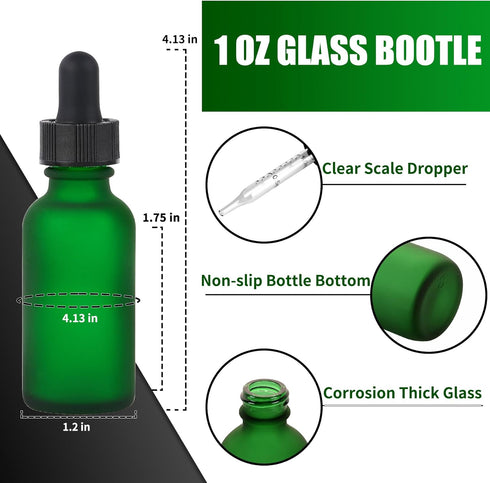 48 Pcs 1oz Glass Dropper Bottles, Leakproof Tincture Bottles with Dropper, Green-Frosted for All Liquids