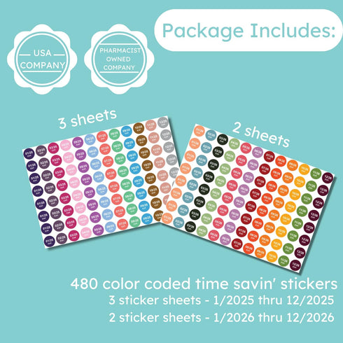 The Organized Pharmacy Expiration Dates Stickers System, 5 Year Supply - 480 Color Coded Inventory Management Labels