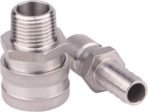 DERNORD 1/2 Inch Stainless Steel Quick Disconnect Set, Beer Brewing Connector Kit