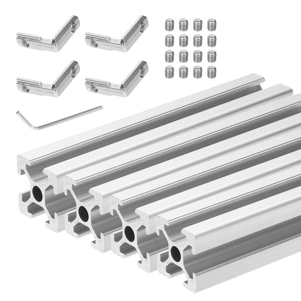 uxcell 4 Pcs T Slot 2020 Aluminum Extrusion Profile, 100mm x 20mm Linear Rail for 3D Printer, CNC, DIY (Silver Tone)