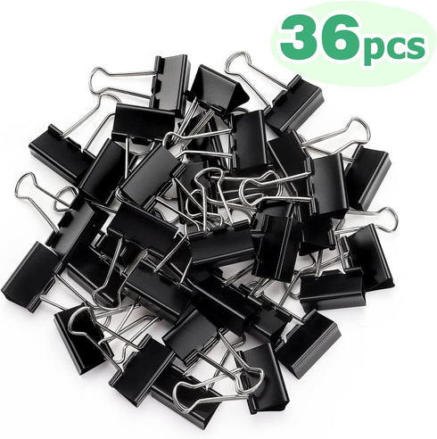 ZZTX Black Binder Clips Paper Clamps Clips Medium Size, 1.3 Inches, 36 Pack by ZZTX