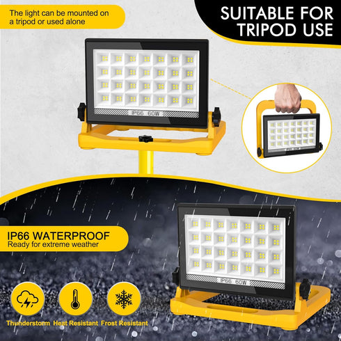 60W 6000LM 13ft 3 T-SUNiceM LED Work Light, Work Lights on StandLED Flood Light Outdoor Cord with Plug, Modes, Magnetic