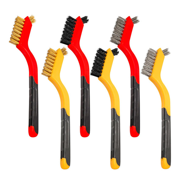 YUOILHY 6Pcs Small Wire Brushes for Cleaning Rust, Brass/Nylon/Stainless Steel Brushes with Curved