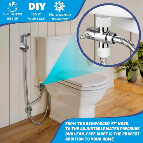 Premium Bidet Sprayer - Handheld Bide Jet Spray for Toilet | Adjustable Water Pressure | Leak-Proof Stainless Steel