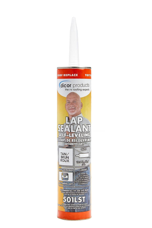 Dicor 501LST-1 HAPS-Free Self-Leveling Lap Sealant, Tan, 10.3 Oz, Ideal for RV Roofing, Maintenance, Repair