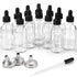 12 Pack 2 oz Glass Eye Dropper Bottles with 3 Stainless Steel Funnels, 1 Long Pipette Dropper, 24 Labels