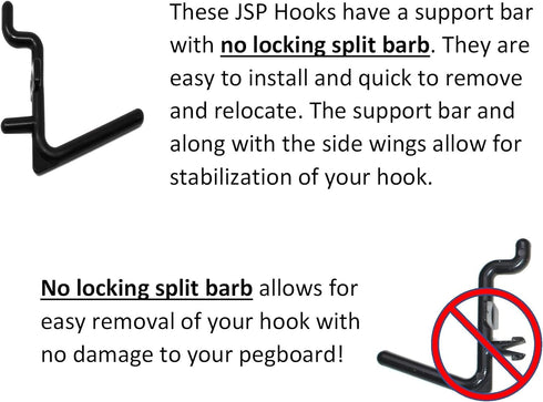 JSP Manufacturing Non-Locking Plastic Pegboard Hooks, L Style, 500 Black Craft Hooks
