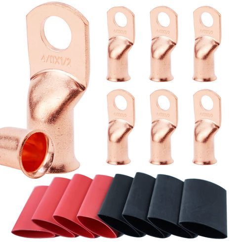 TKDMR 8pcs 4/0 AWG-1/2" Heavy Duty Battery Lugs, Copper Wire Ends, Tubular Ring Terminals with 3:1 Heat Shrink Tubing