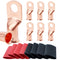 TKDMR 8pcs 4/0 AWG-1/2" Heavy Duty Battery Lugs, Copper Wire Ends, Tubular Ring Terminals with 3:1 Heat Shrink Tubing