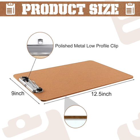 PANDRI 16 Pack Hardboard Clipboards - Low Profile Clip, Standard A4 Letter Size, Classroom Supplies, ECO Friendly