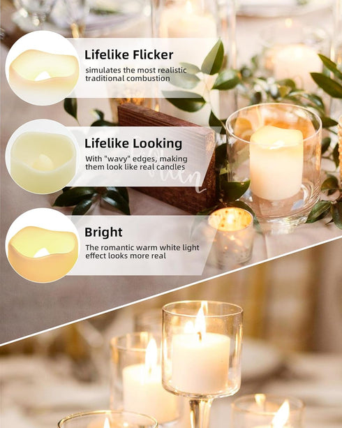 SHYMERY Flameless Votive Candles - 24 Pack, 200+ Hour Battery Operated LED Tea Lights for Wedding and Christmas