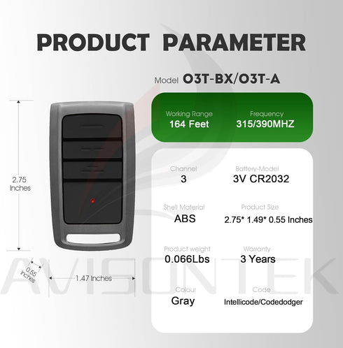 Avisontek 2 O3T-BX O3T-A Opener5 for Overhead Door Remote, Compatible with CodeDodger Overhead Door Garage Door Year