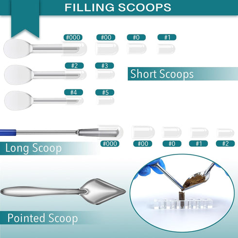 16 Pcs Versatile Capsule Filling Tool Kit for Gel Capsules, Pill Filling Tools with Micro Funnel and Lab Scoops