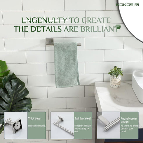 KOKOSIRI Towel Holder, Brushed Nickel Hand Towel Bar, Wall Mounted Kitchen Cabinet Paper Holder, Stainless Steel,