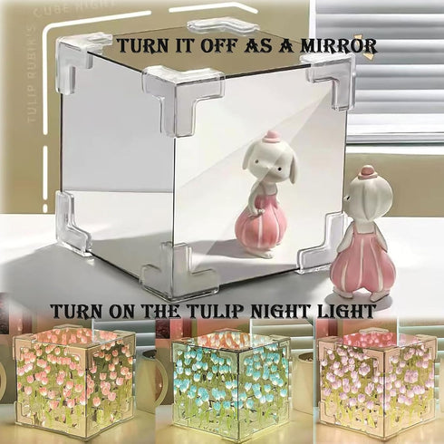 Gutsyluv 30 2-in-1,USB Flowers DIY Tulip Cube Mirror Lamp,Tulip Flower Table Lamp & Mirror Tulip Mirror Night Lights