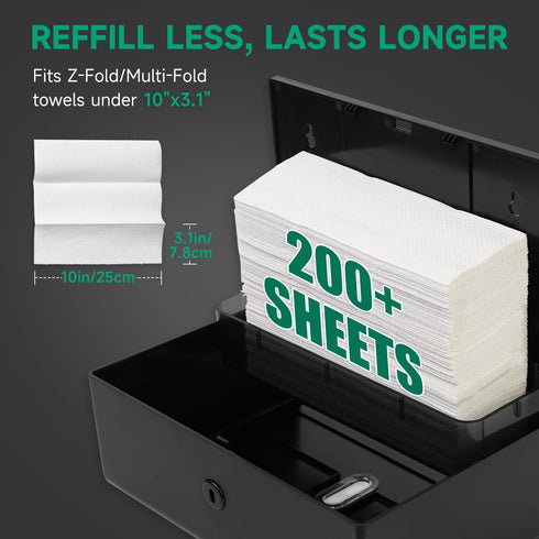 10x3.1 Inches, 200 Commercial anydry Wall-Mounted Paper Towel Dispenser Fits Tri-Fold Towels up to Holds Sheets, Ideal