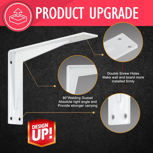 6 1/5" 220 lbs, (Pack 4) CLT White Shelf Bracket, Thick Heavy Duty Corner Brace, Supports Industrial Modern Farmhouse