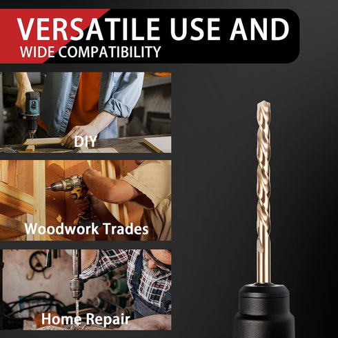 1/4 Inch Cobalt Drill Bits, 13 Pack M35 HSS, 135 Degree Tip, Jobber Length Twist Drill Bit Set for Metal and Wood
