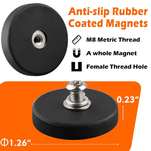 4PCS M4 Studs,24lbs MUTUACTOR Neodymium Rubber Coated Magnets,Non-Scratch Rubber Earth Magnets with Female Threaded