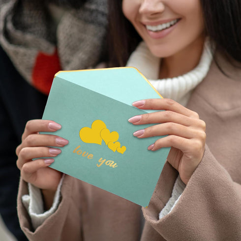 Teling 50 Pcs A7 Envelopes, 5 x 7 Card Envelopes with Gold Embossed Wax Seal for Graduation, Wedding