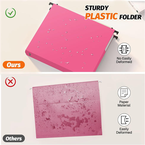 Extra Capacity Plastic Hanging File Folders, 12 Pack Reinforced Expanding Hang Folder, Letter Size, Heavy Duty Organizer