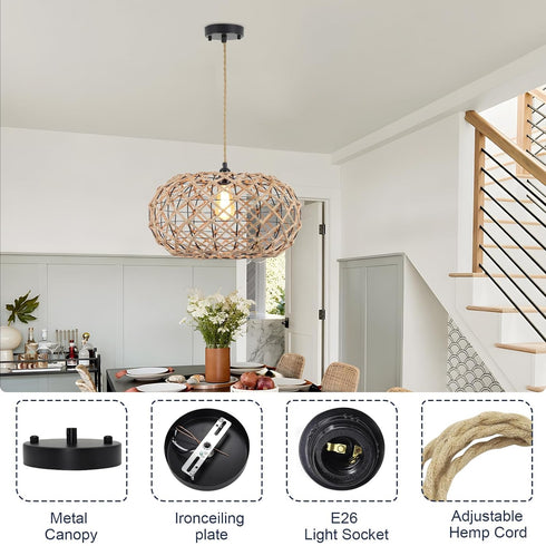 ASCMZOS E26 Hemp Rope Pendant Light Kit, Boho Pendant Light Fixture UL Lamp Holder Lamp Socket, Vintage Ceiling Lights
