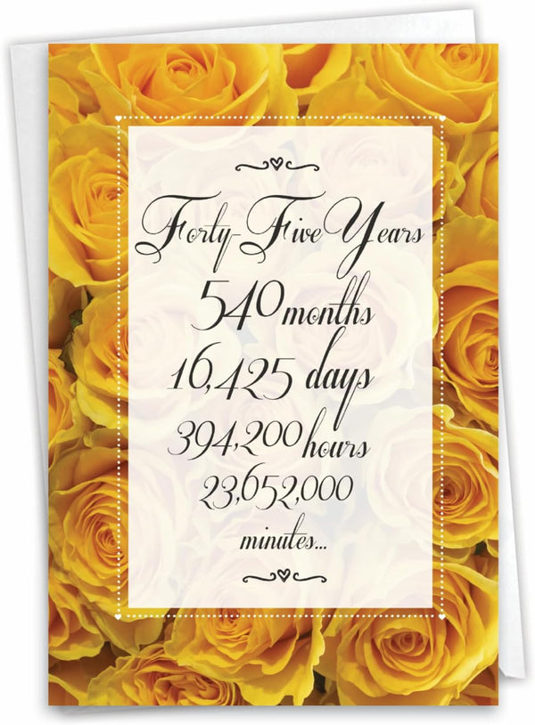 NobleWorks - 45th Milestone Anniversary Notecard with Envelope for Men, Women, 45 Years of Loving Marriage