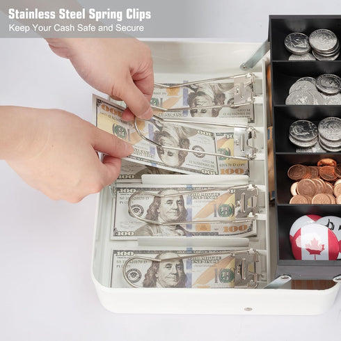Cash Box with Money Tray and Key Lock, Large Metal Safe Money Box for Organizing and Storage, 11.8"x9.45"x3.54"