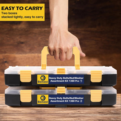 Bonost 1380pcs 8.8 M4 M5 M6 M8 Set 12-30mm Nuts and Bolts Assortment Kit - Heavy Duty Grade Metric Bolt with Assorted