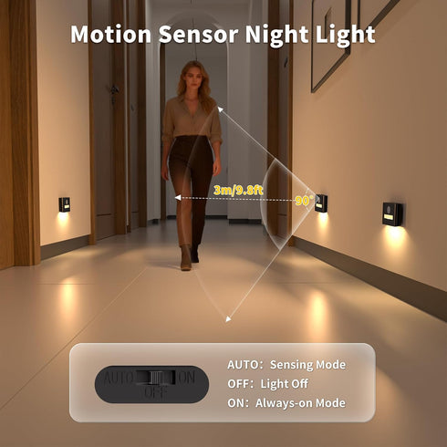 3 Dimmable Stairs,Hallway,Closet,Cabinet,Bedroom,Black WOBSION Rechargeable Wireless Motion Sensor Stair Lights