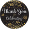 Black and Gold 65th Birthday Thank You Stickers - 40 Labels, 1.75 in