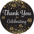 Black and Gold 65th Birthday Thank You Stickers - 40 Labels, 1.75 in