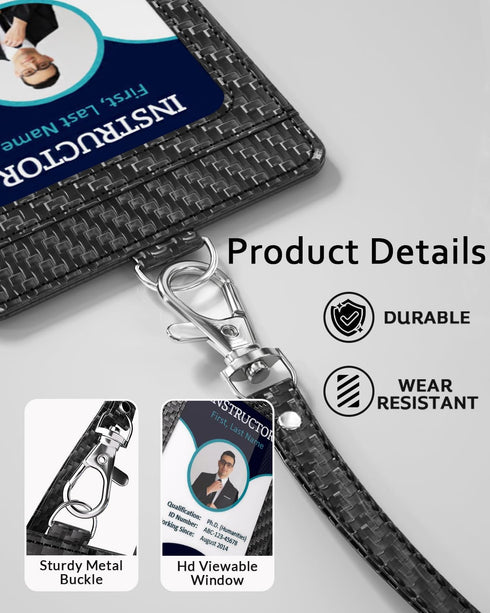 Carbon Fiber Work ID Card Holder with Lanyard is a Stylish and Durable Card Holder with Dual Card Capacity, Clear